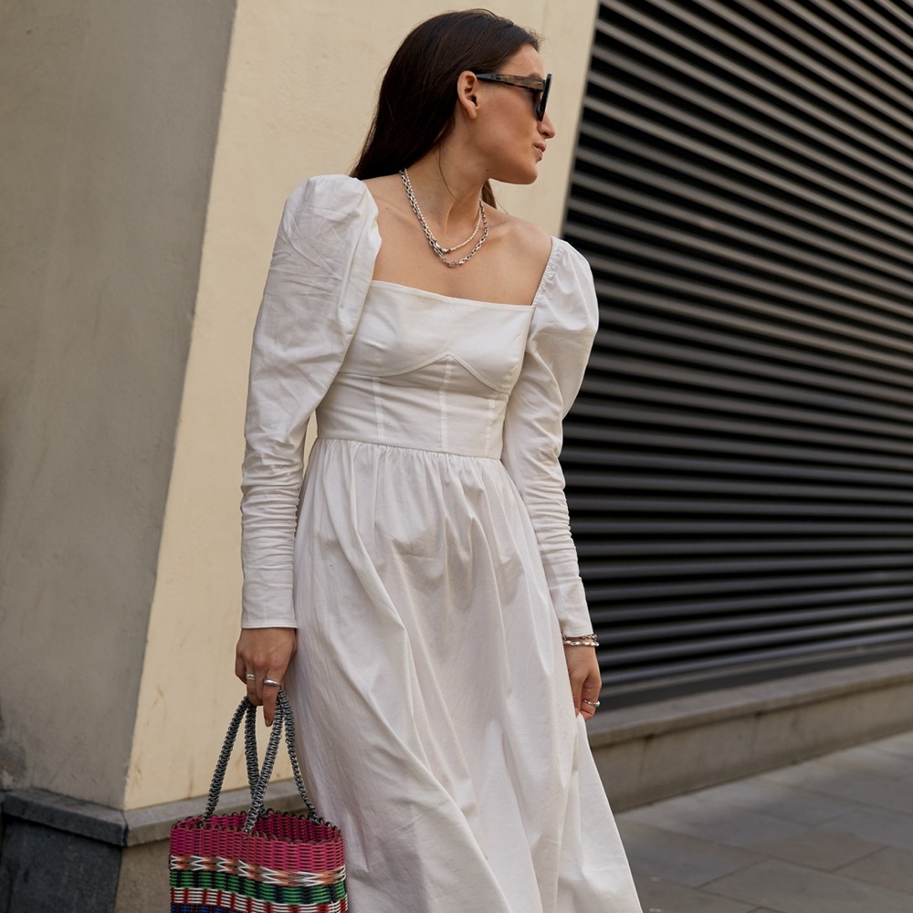 Reformation NWT White Bishop Sleeve Luce Dress Size 12